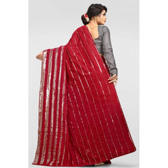 Mayawye Women's Vichitra Saree with Blouse (Red, 5-6 Mtrs)