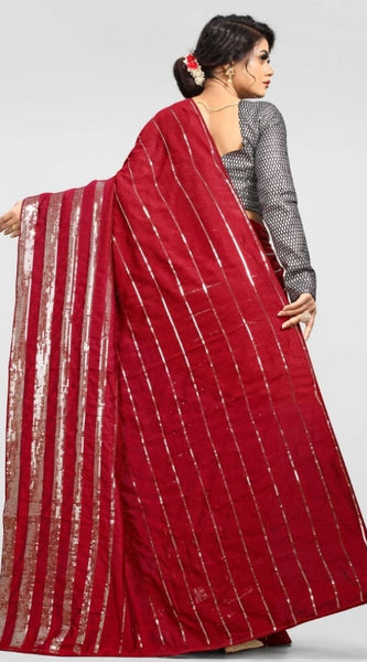Mayawye Women's Vichitra Saree with Blouse (Red, 5-6 Mtrs)