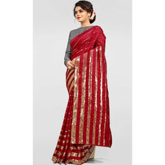 Mayawye Women's Vichitra Saree with Blouse (Red, 5-6 Mtrs)