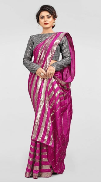 Mayawye Women's Vichitra Saree with Blouse (Pink, 5-6 Mtrs)