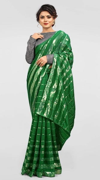Mayawye Women's Vichitra Saree with Blouse (Green, 5-6 Mtrs)