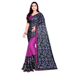Mayawye Women's Lycra Blend Saree with Blouse (Purple, 5-6 Mtrs)
