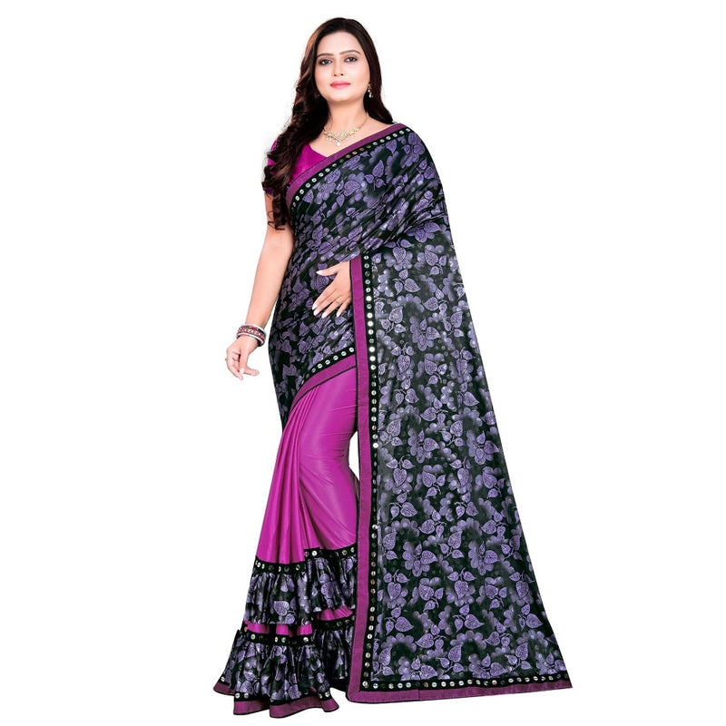 Mayawye Women's Lycra Blend Saree with Blouse (Purple, 5-6 Mtrs)