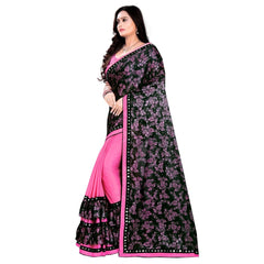 Mayawye Women's Lycra Blend Saree with Blouse (Pink, 5-6 Mtrs)