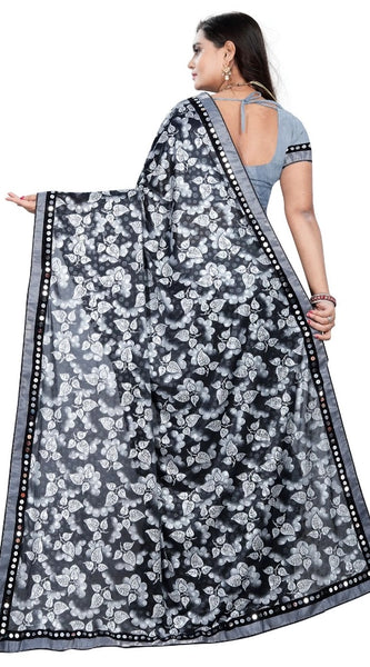 Mayawye Women's Lycra Blend Saree with Blouse (Grey, 5-6 Mtrs)