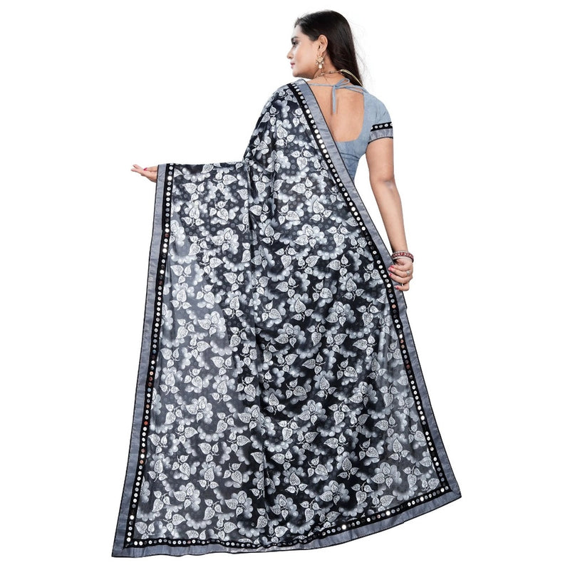 Mayawye Women's Lycra Blend Saree with Blouse (Grey, 5-6 Mtrs)