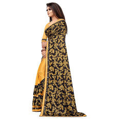 Mayawye Women's Lycra Blend Saree with Blouse (Mustard, 5-6 Mtrs)