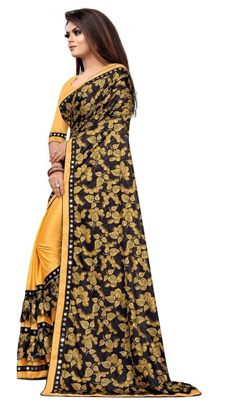 Mayawye Women's Lycra Blend Saree with Blouse (Mustard, 5-6 Mtrs)