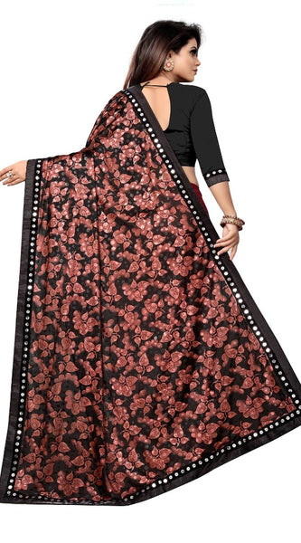 Mayawye Women's Lycra Blend Saree with Blouse (Red, 5-6 Mtrs)