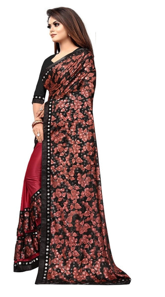 Mayawye Women's Lycra Blend Saree with Blouse (Red, 5-6 Mtrs)