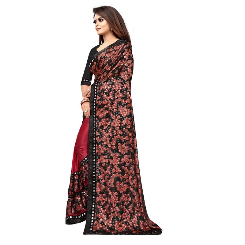 Mayawye Women's Lycra Blend Saree with Blouse (Red, 5-6 Mtrs)