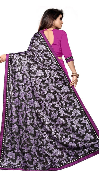 Mayawye Women's Lycra Blend Saree with Blouse (Purple, 5-6 Mtrs)