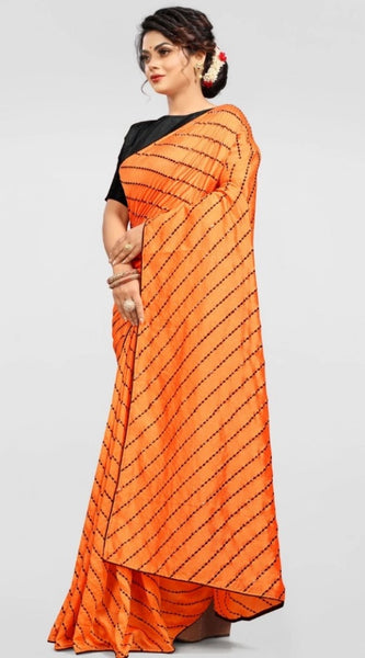 Mayawye Women's Vichitra Saree with Blouse (Orange, 5-6 Mtrs)