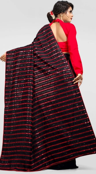 Mayawye Women's Vichitra Saree with Blouse (Red, 5-6 Mtrs)