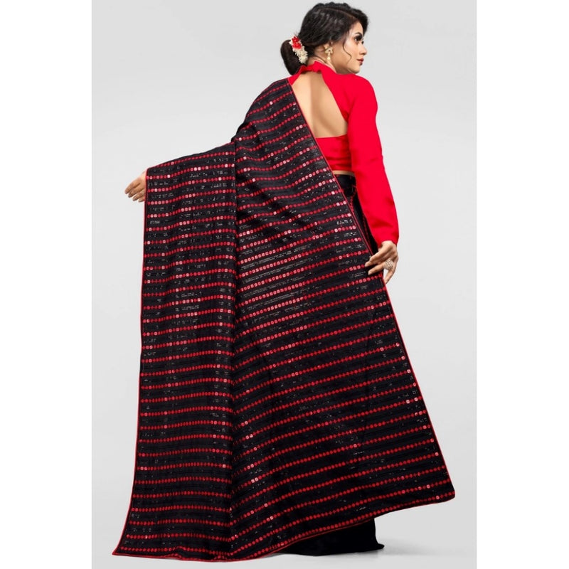 Mayawye Women's Vichitra Saree with Blouse (Red, 5-6 Mtrs)