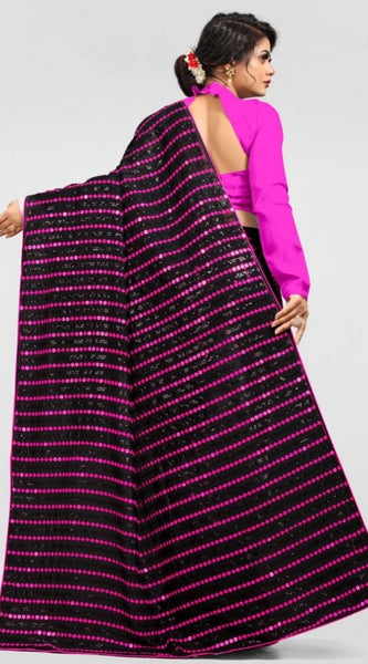 Mayawye Women's Vichitra Saree with Blouse (Pink, 5-6 Mtrs)