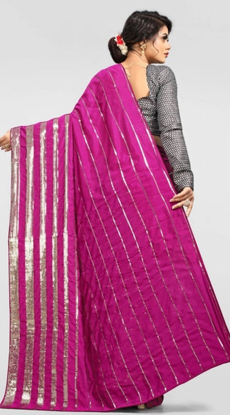 Mayawye Women's Vichitra Saree with Blouse (Pink, 5-6 Mtrs)