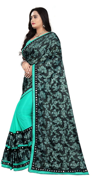 Mayawye Women's Lycra Blend Saree with Blouse (Rama, 5-6 Mtrs)