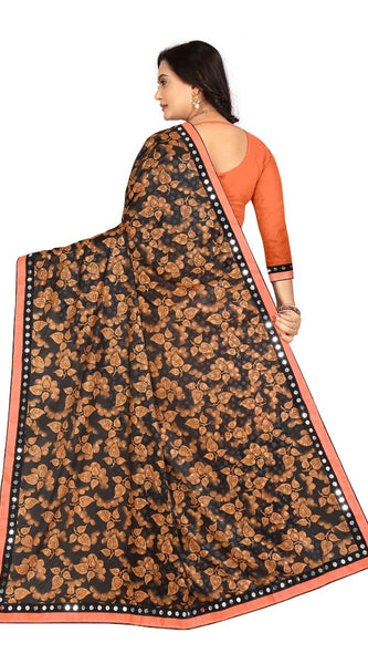 Mayawye Women's Lycra Blend Saree with Blouse (Orange, 5-6 Mtrs)