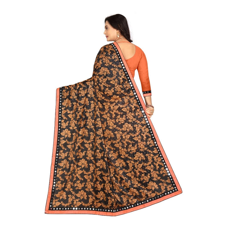 Mayawye Women's Lycra Blend Saree with Blouse (Orange, 5-6 Mtrs)