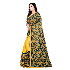 Mayawye Women's Lycra Blend Saree with Blouse (Mustard, 5-6 Mtrs)