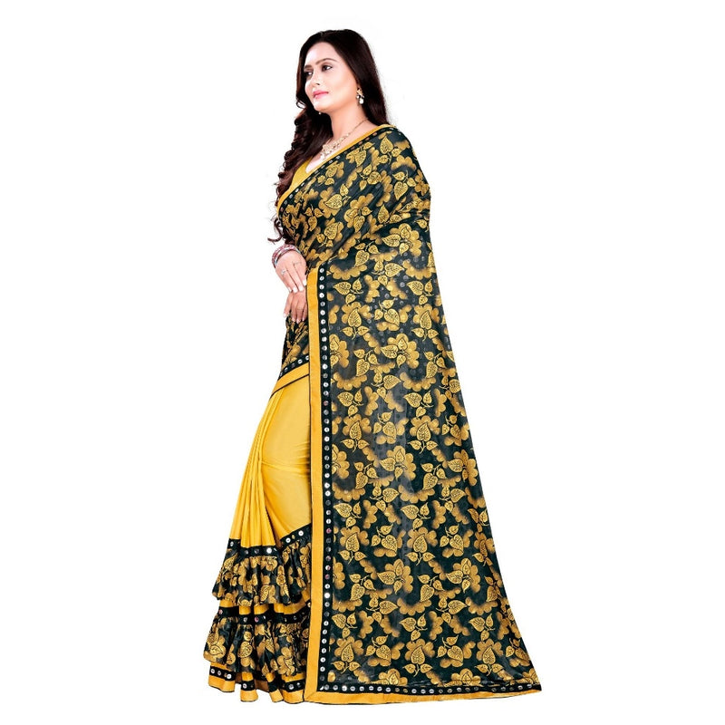Mayawye Women's Lycra Blend Saree with Blouse (Mustard, 5-6 Mtrs)