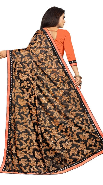 Mayawye Women's Lycra Blend Saree with Blouse (Orange, 5-6 Mtrs)
