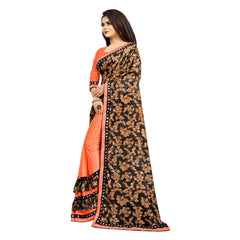Mayawye Women's Lycra Blend Saree with Blouse (Orange, 5-6 Mtrs)