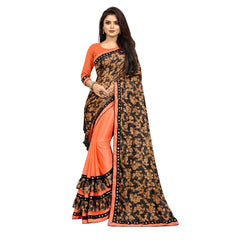 Mayawye Women's Lycra Blend Saree with Blouse (Orange, 5-6 Mtrs)