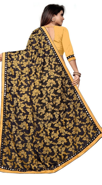 Mayawye Women's Lycra Blend Saree with Blouse (Mustard, 5-6 Mtrs)