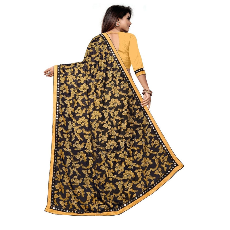 Mayawye Women's Lycra Blend Saree with Blouse (Mustard, 5-6 Mtrs)