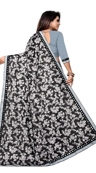 Mayawye Women's Lycra Blend Saree with Blouse (Grey, 5-6 Mtrs)