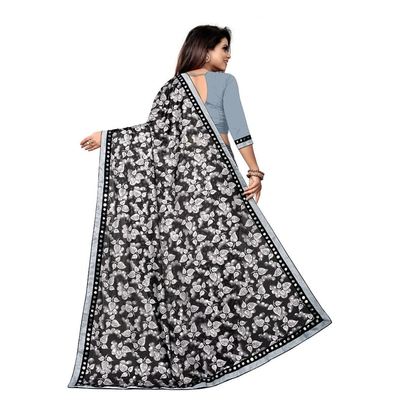 Mayawye Women's Lycra Blend Saree with Blouse (Grey, 5-6 Mtrs)
