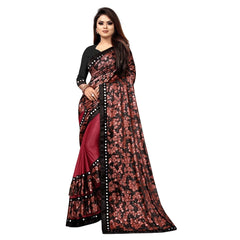 Mayawye Women's Lycra Blend Saree with Blouse (Red, 5-6 Mtrs)