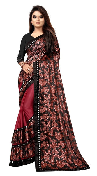 Mayawye Women's Lycra Blend Saree with Blouse (Red, 5-6 Mtrs)