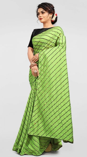 Mayawye Women's Vichitra Saree with Blouse (LightGreen, 5-6 Mtrs)