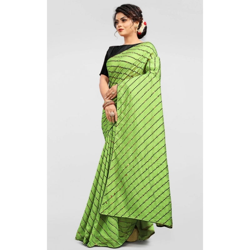 Mayawye Women's Vichitra Saree with Blouse (LightGreen, 5-6 Mtrs)