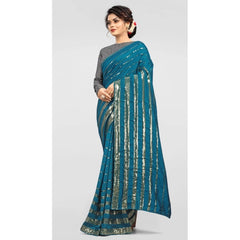 Mayawye Women's Vichitra Saree with Blouse (Rama, 5-6 Mtrs)