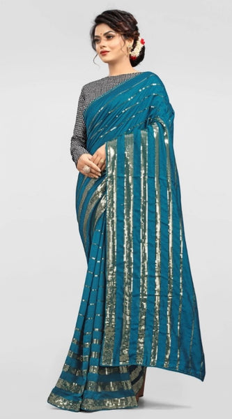 Mayawye Women's Vichitra Saree with Blouse (Rama, 5-6 Mtrs)