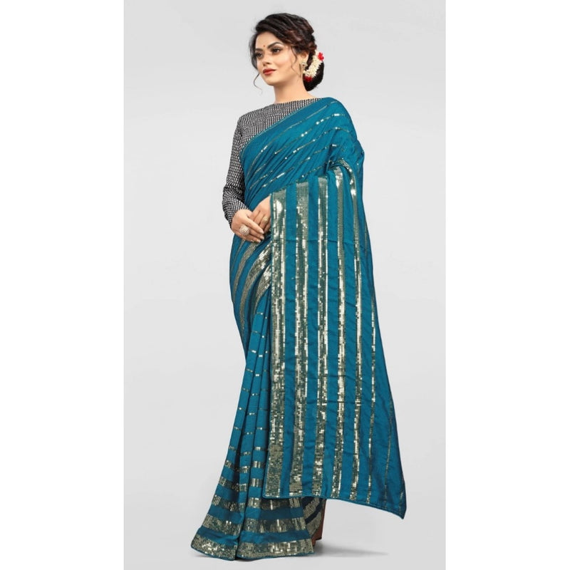 Mayawye Women's Vichitra Saree with Blouse (Rama, 5-6 Mtrs)
