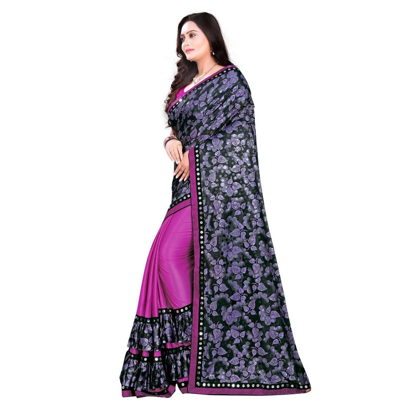 Mayawye Women's Lycra Blend Saree with Blouse (Purple, 5-6 Mtrs)