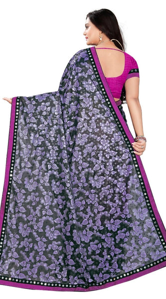 Mayawye Women's Lycra Blend Saree with Blouse (Purple, 5-6 Mtrs)