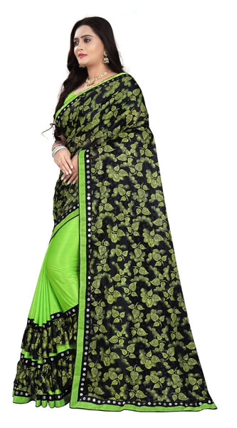 Mayawye Women's Lycra Blend Saree with Blouse (Pista, 5-6 Mtrs)