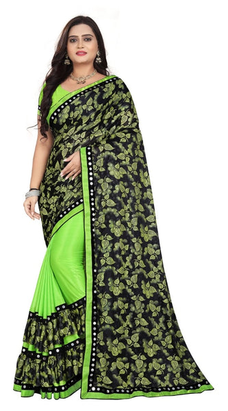 Mayawye Women's Lycra Blend Saree with Blouse (Pista, 5-6 Mtrs)