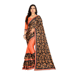 Mayawye Women's Lycra Blend Saree with Blouse (Orange, 5-6 Mtrs)