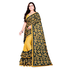 Mayawye Women's Lycra Blend Saree with Blouse (Mustard, 5-6 Mtrs)