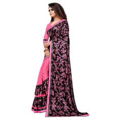 Mayawye Women's Lycra Blend Saree with Blouse (Pink, 5-6 Mtrs)