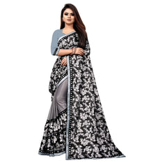 Mayawye Women's Lycra Blend Saree with Blouse (Grey, 5-6 Mtrs)