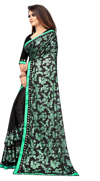 Mayawye Women's Lycra Blend Saree with Blouse (Green, 5-6 Mtrs)