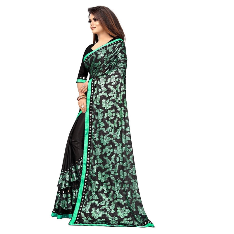 Mayawye Women's Lycra Blend Saree with Blouse (Green, 5-6 Mtrs)
